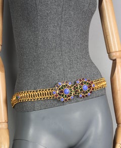 Vintage MAISON GRIPOIX Multi Colour Glass Paste Flower Mesh Belt