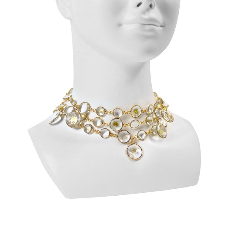 Vintage Maison Gripoix Translucent with Gold Pieces and Dangling Pieces Necklace. 54