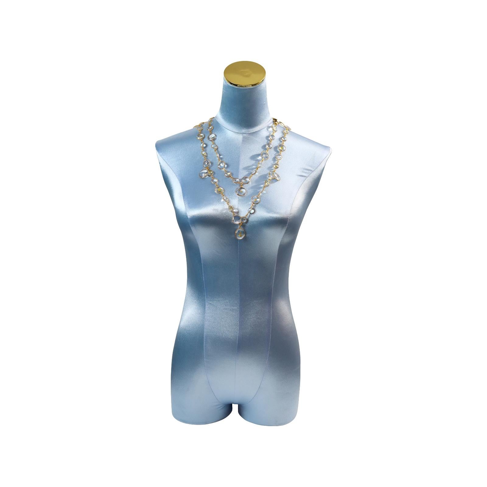 Women's or Men's Vintage Maison Gripoix Pate de Verre Dangling Clear Pieces Necklace Circa 1990s