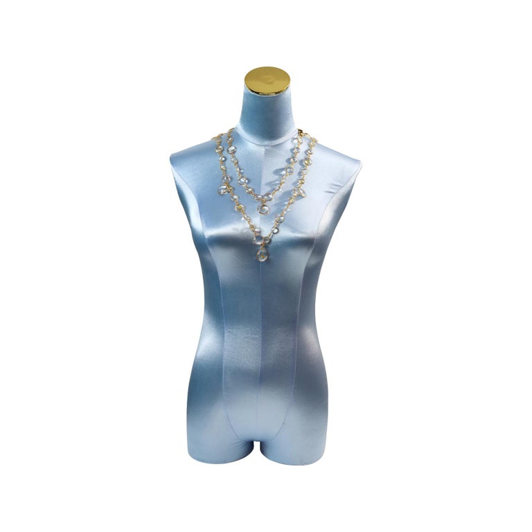 Women's or Men's Vintage Maison Gripoix Pate de Verre Dangling Clear Pieces Necklace Circa 1990s For Sale