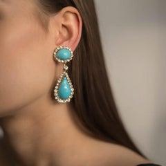 Vintage Maison Gripoix Pate De Verre Poured Turquoise Glass Teardrop Earrings