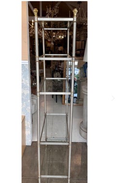 Vintage Maison Jansen Brushed Steel & Brass Etagere