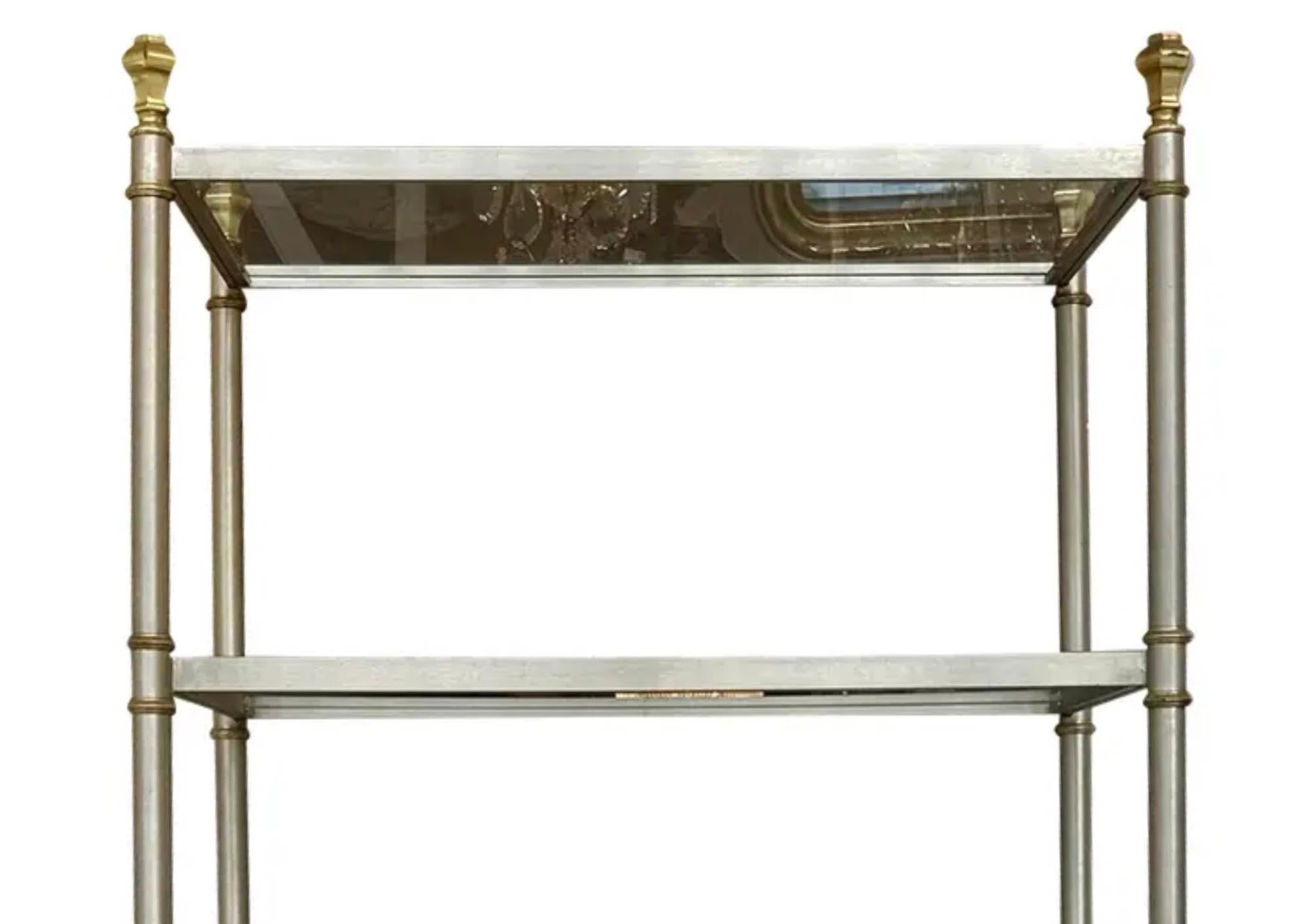 Late 20th Century Vintage Maison Jansen Brushed Steel & Brass Etagere For Sale