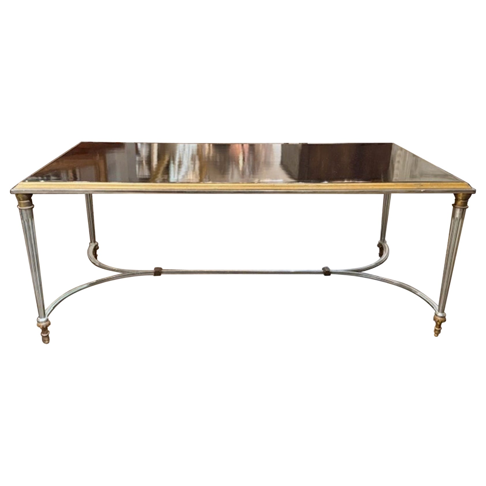 Vintage Maison Jansen Coffee Table with Steel Brass and Glass
