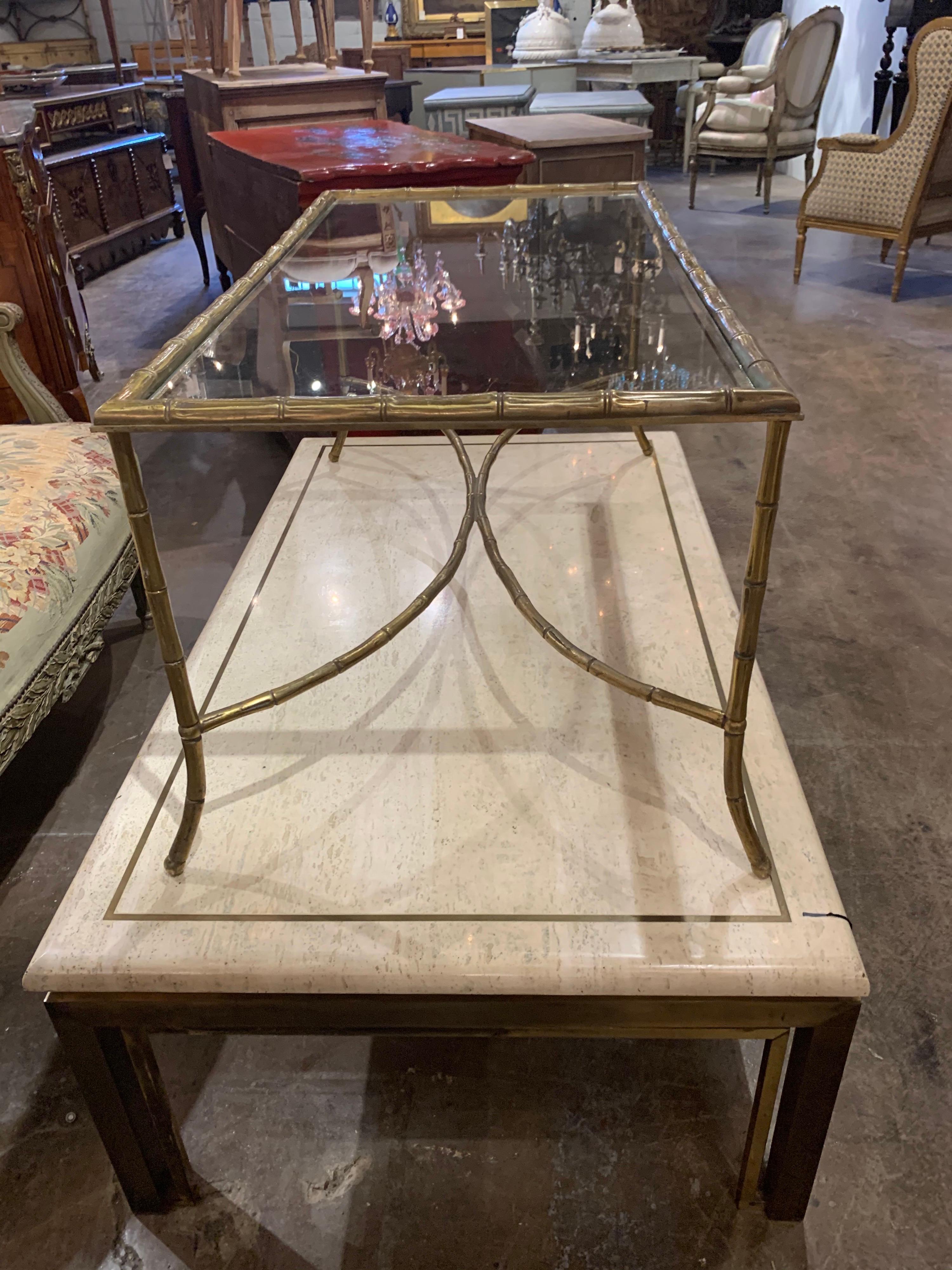 Vintage Maison Jansen Design Bronze Bamboo Form Coffee Table In Good Condition In Dallas, TX