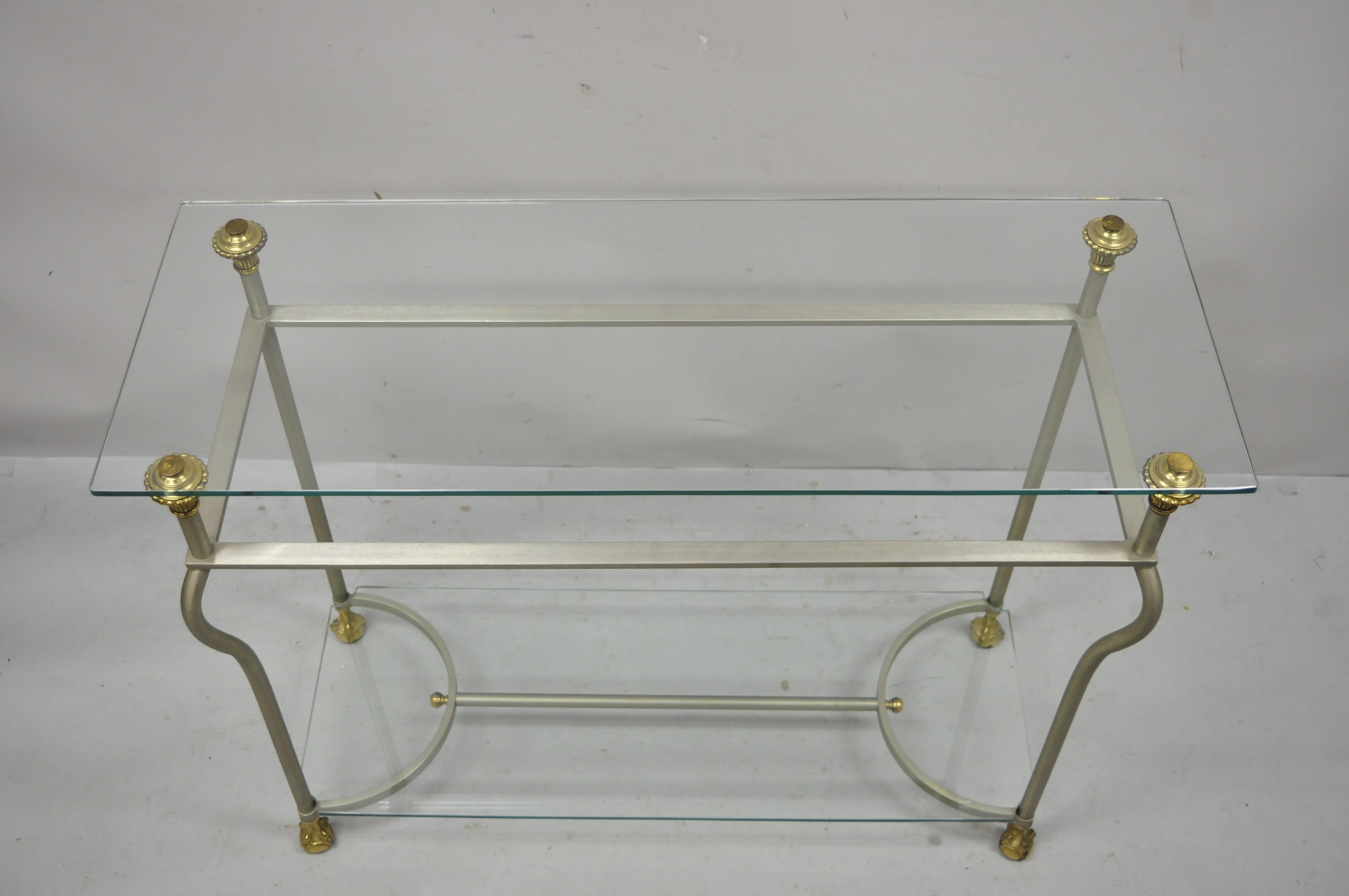 Regency Vintage Maison Jansen Italian Steel Brass Ball & Claw Console Sofa Hall Table