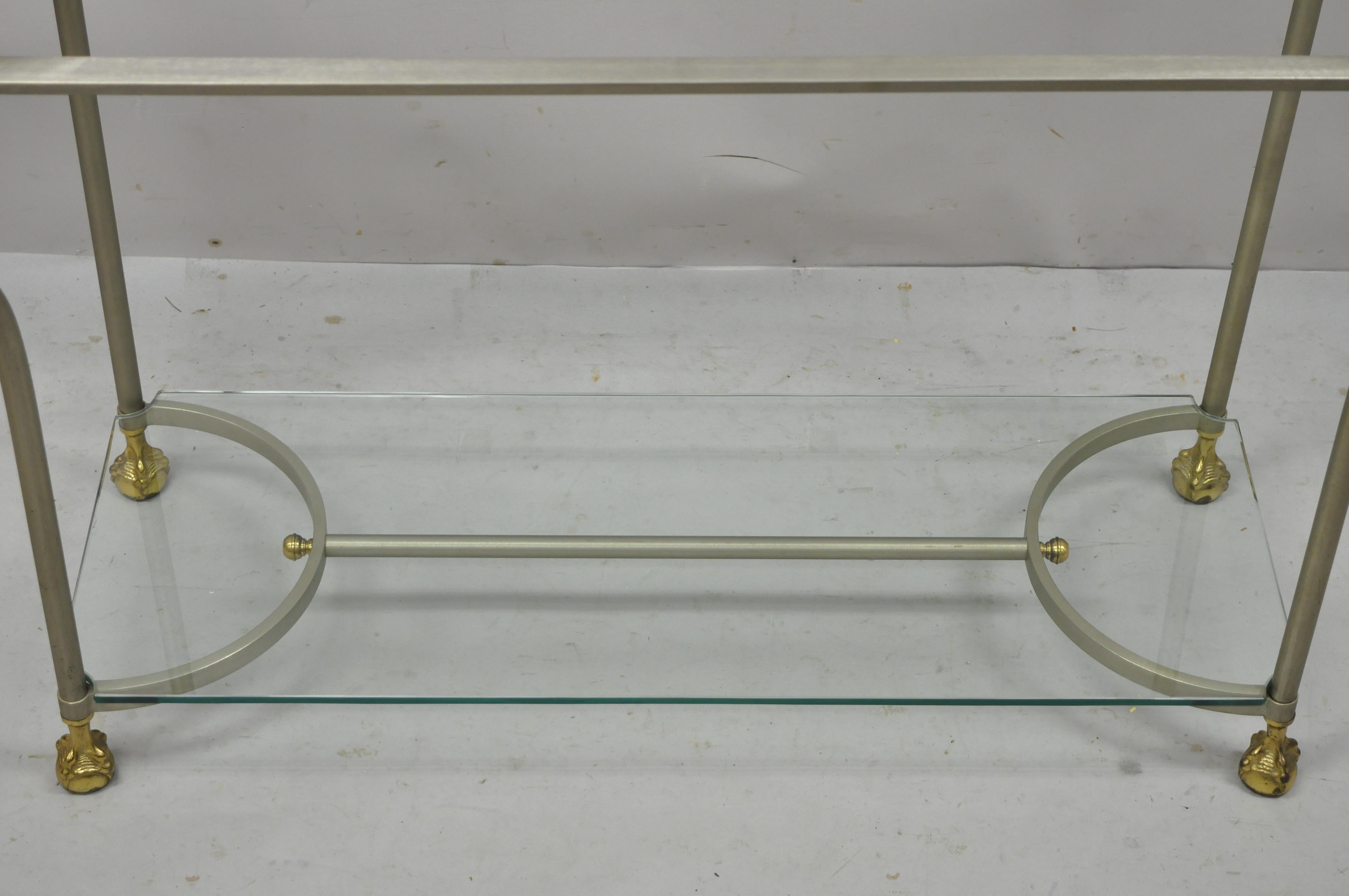 Vintage Maison Jansen Italian Steel Brass Ball & Claw Console Sofa Hall Table In Good Condition In Philadelphia, PA
