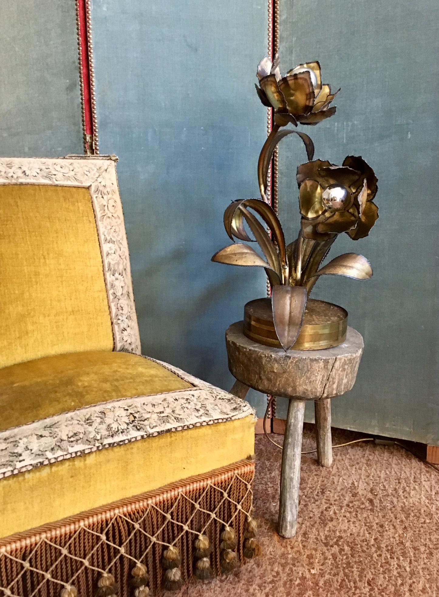 Hollywood Regency Vintage Maison Jansen Rose Table Lamp in Brass