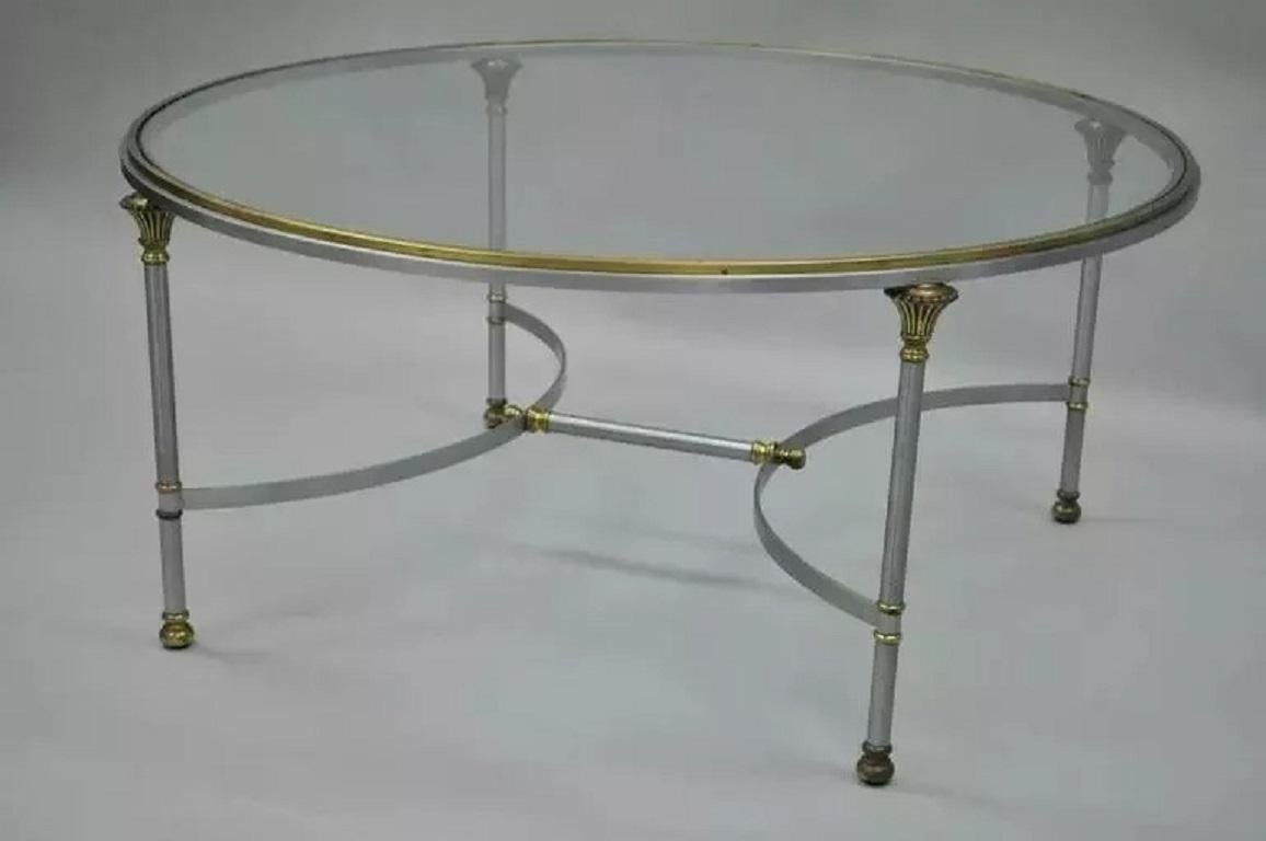 Runder italienischer Regency-Couchtisch aus Stahl und Glas im Vintage-Stil von Maison Jansen im Regency-Stil (Unbekannt) im Angebot