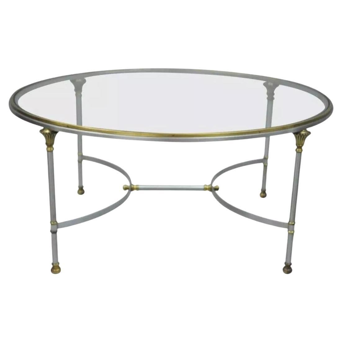 Runder italienischer Regency-Couchtisch aus Stahl und Glas im Vintage-Stil von Maison Jansen im Regency-Stil im Angebot