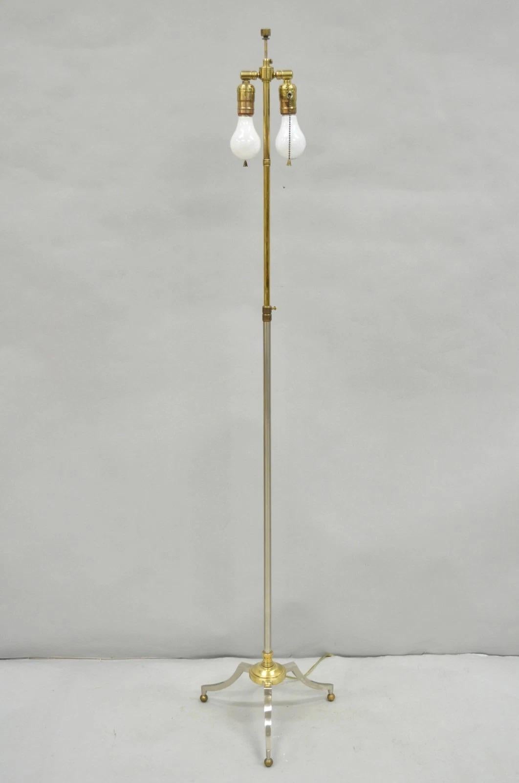 Lampada da terra regolabile in stile neoclassico Maison Jansen d'epoca in acciaio e ottone in vendita 2