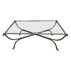 Vintage Maison Jansen Style Steel Brass and Glass Coffee Table