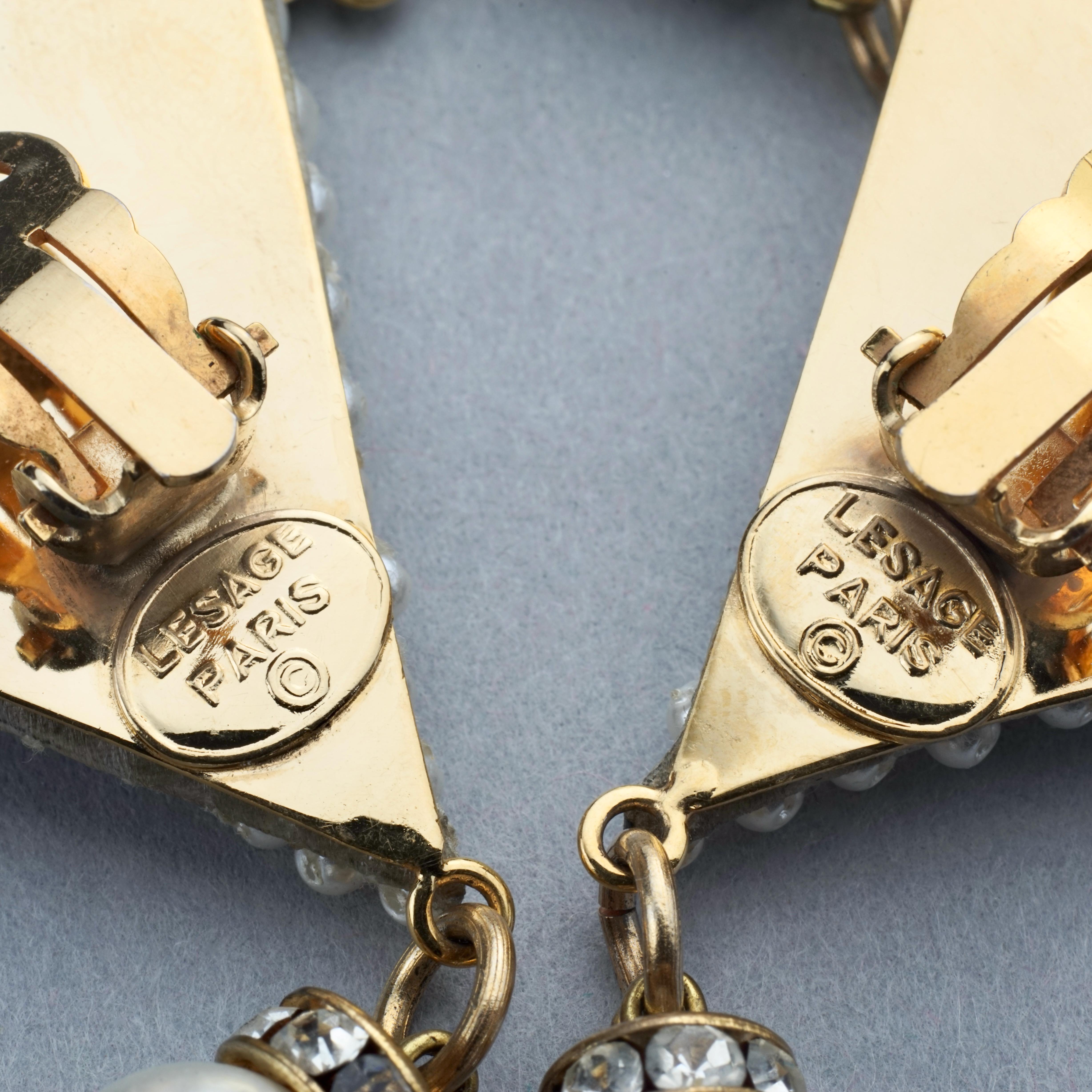 Vintage MAISON LESAGE Triangular Beaded Pearl Dangling Earrings 7