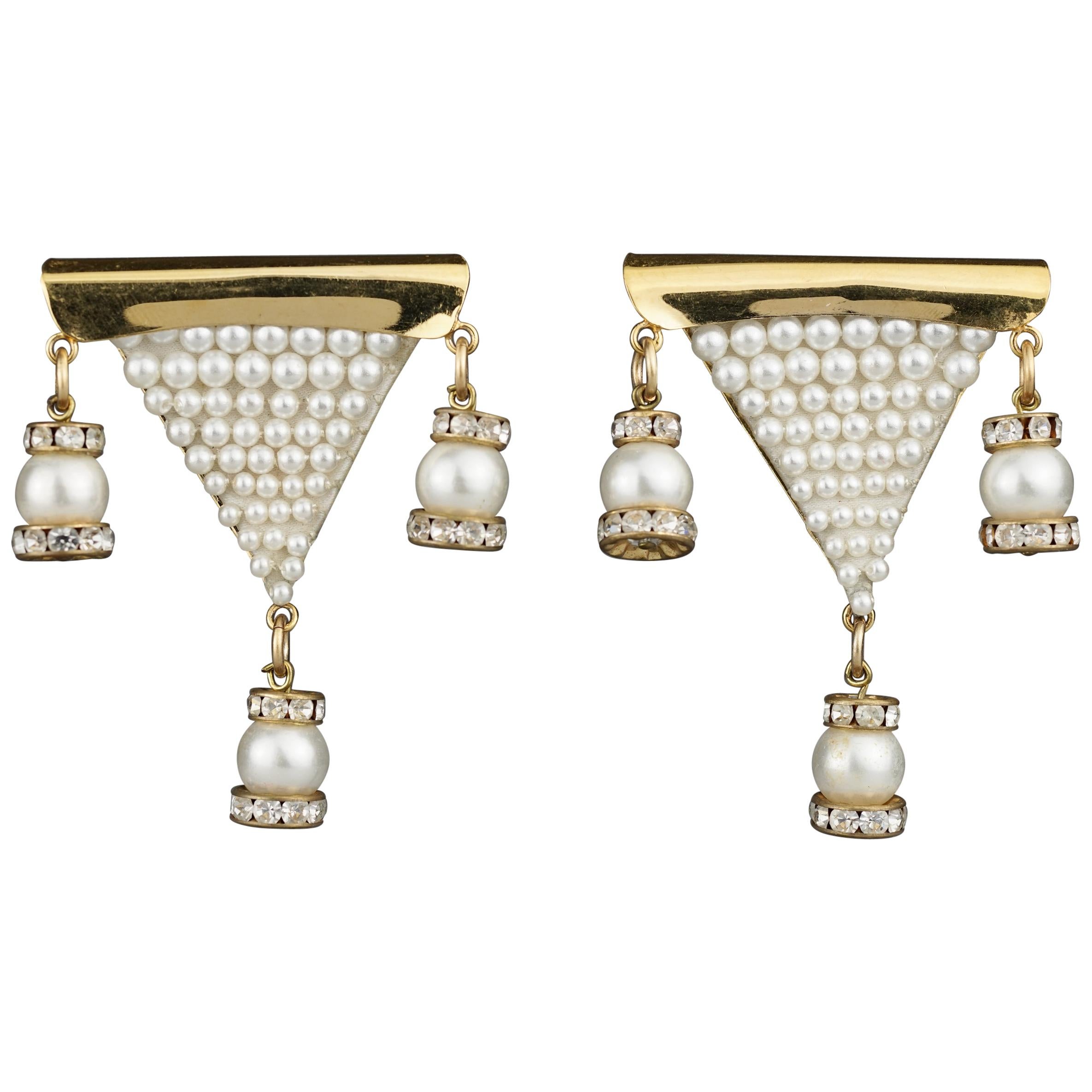 Vintage MAISON LESAGE Triangular Beaded Pearl Dangling Earrings