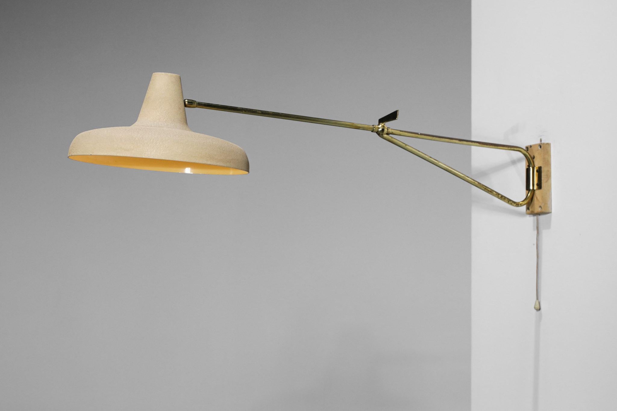 Mid-20th Century Vintage Maison Lunel Wall Lamp 50's Adjustable Metal Lacquered Swing