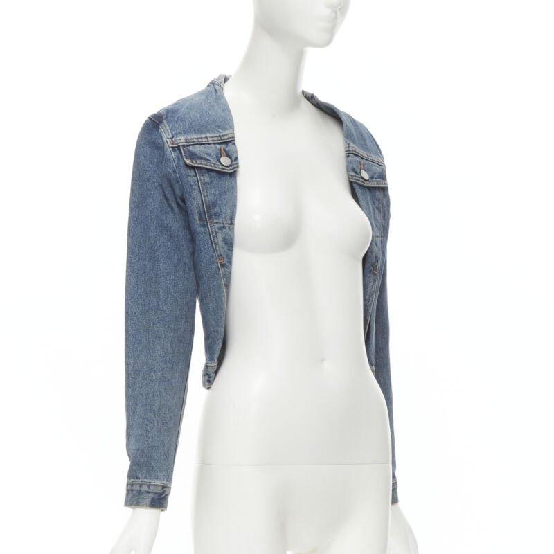 Gray vintage MAISON MARGIELA Iconic blue denim pinched collar denim jacket IT38 XS For Sale