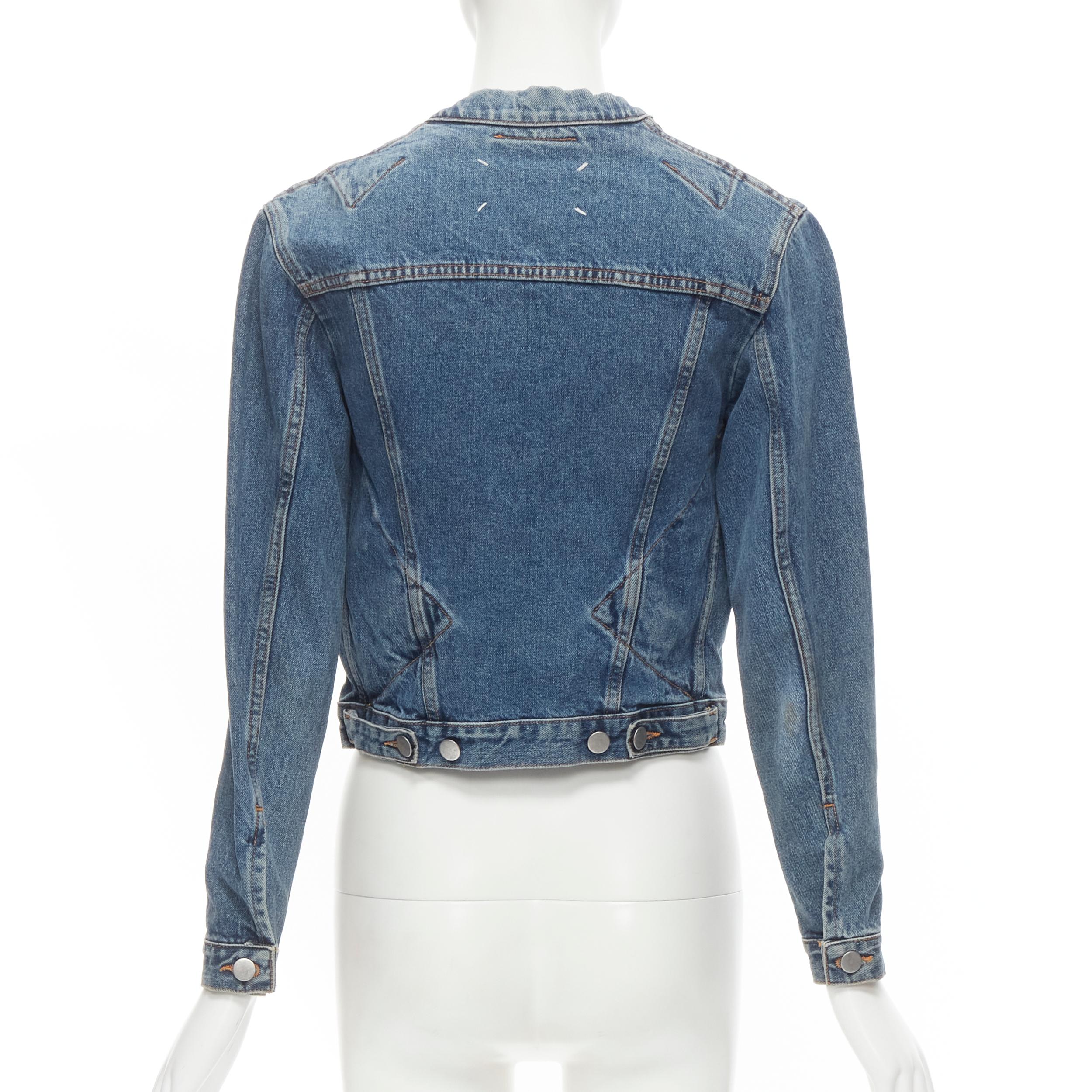 Women's vintage MAISON MARGIELA Iconic blue denim pinched collar denim jacket IT38 XS For Sale
