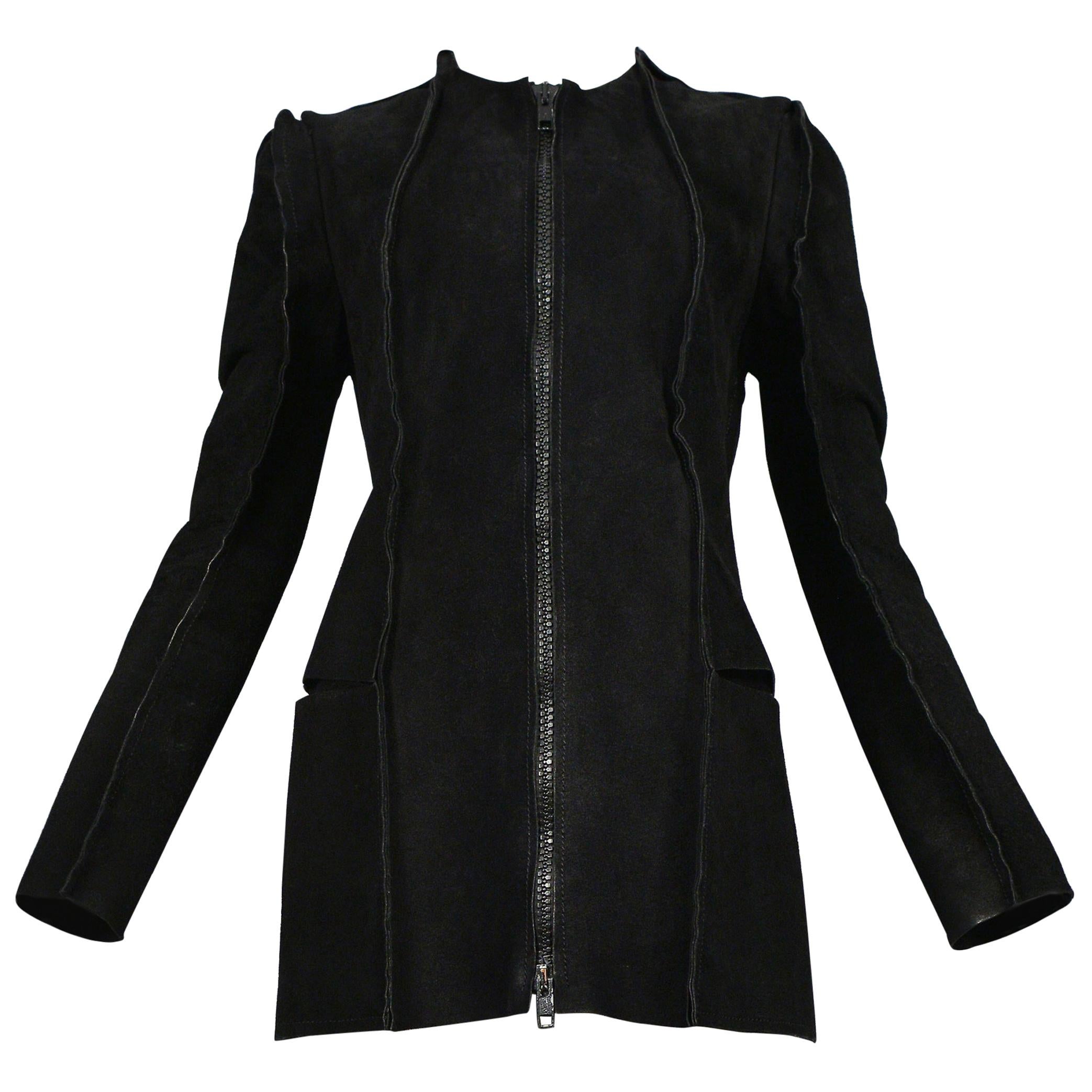 Vintage Maison Martin Margiela "Flat Pattern" Collection Black Suede Jacket 1998 For Sale