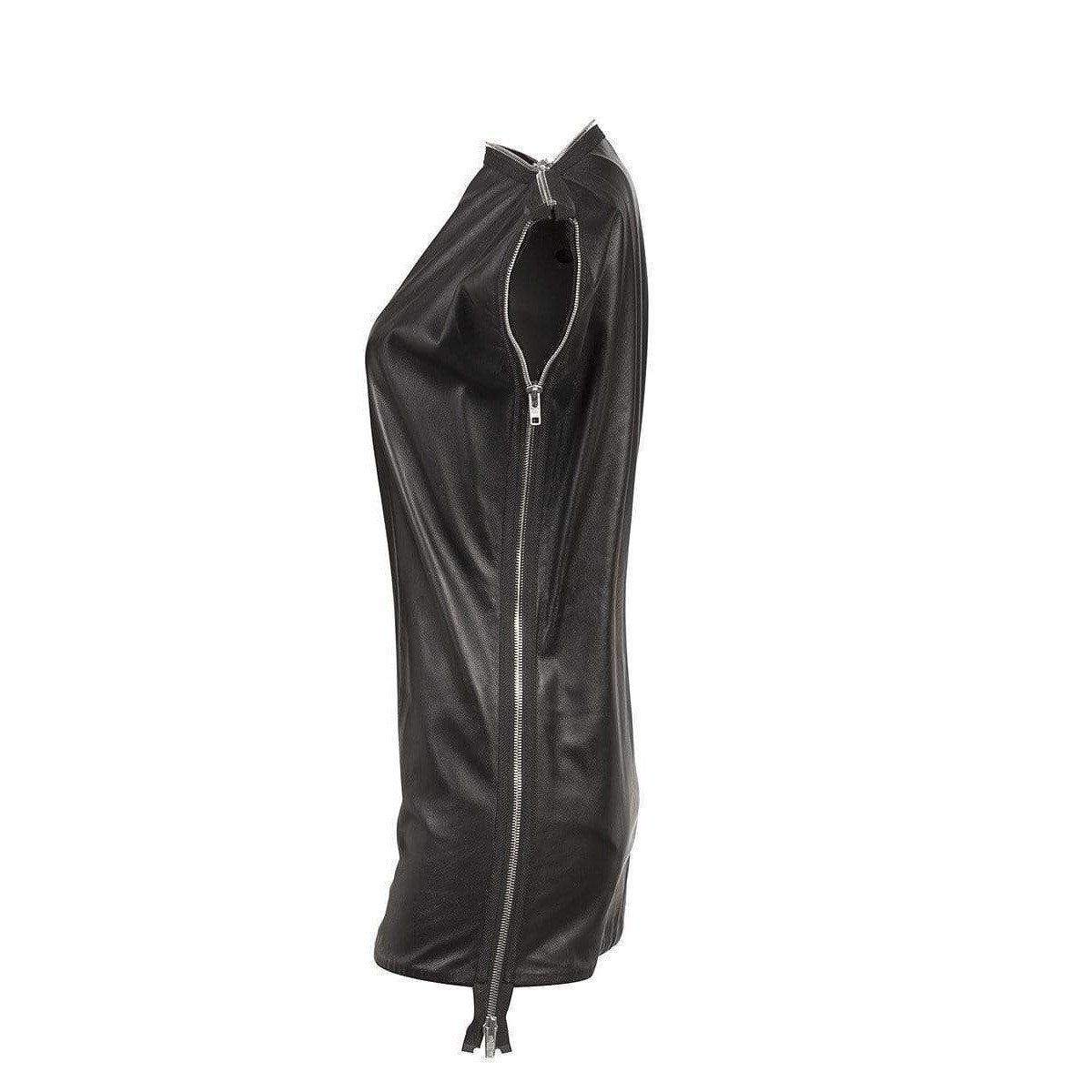 Make a statement in this amazing vintage black leather tunic from Maison Martin Margiela. The boxy leather tunic features exposed zipper sides and neck, making it variably adjustable.