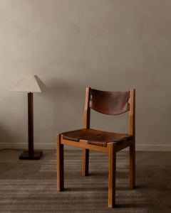 Vintage Maison Regain Elm & Cognac Leather Chair, France, 1970s