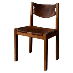 Vintage Maison Regain Elm & Cognac Leather Chair, France, 1970s