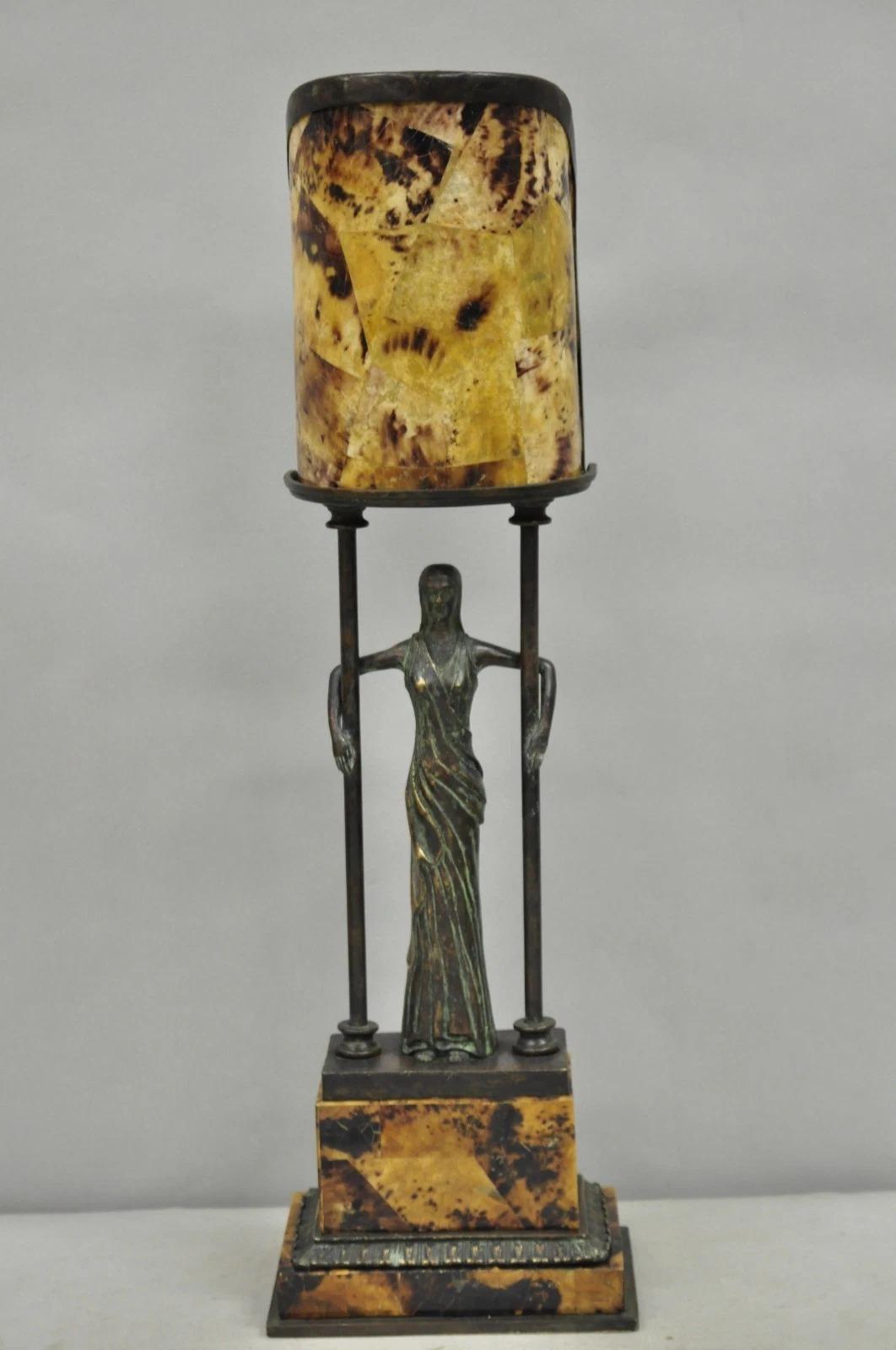 Vintage Maitland Smith Art Deco Art Nouveau Bronze Lady Figural Table Lamp en vente 6