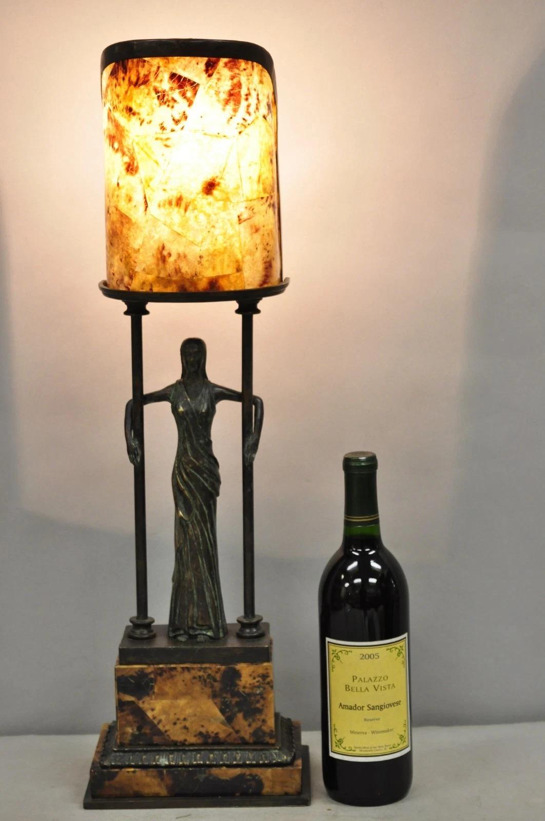 Vintage Maitland Smith Art Deco/Art Nouveau Bronze Lady Figural Table Lamp. Circa Late 20th Century. Dimensions : 25