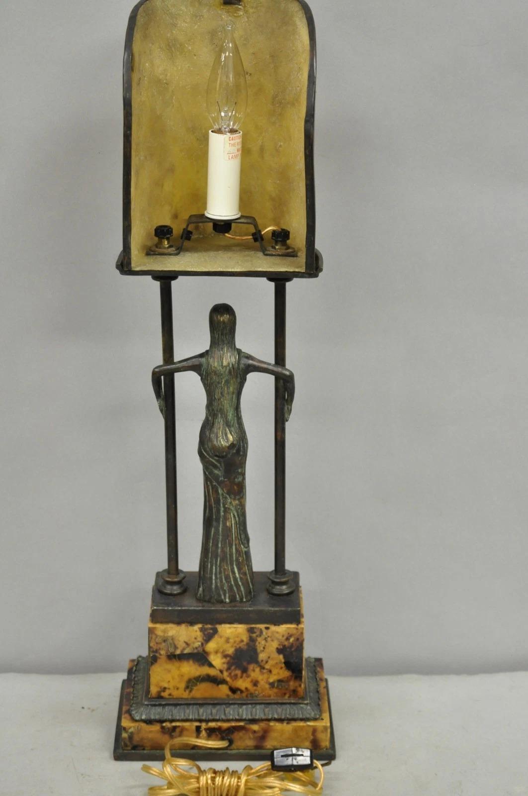 Vintage Maitland Smith Art Deco Art Nouveau Bronze Lady Figural Table Lamp en vente 3