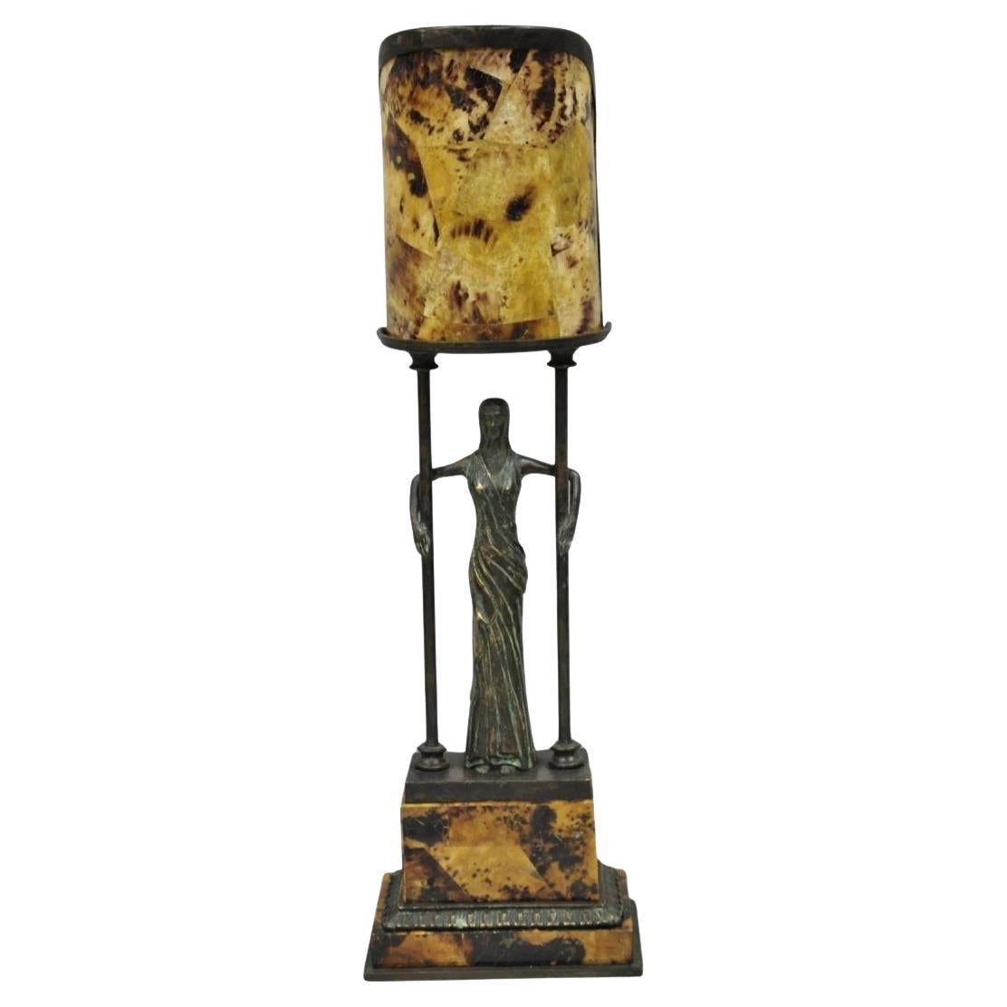 Vintage Maitland Smith Art Decó Art Nouveau Bronce Dama Figural Lámpara de Sobremesa