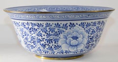 Vintage Maitland Smith Blue and White Large Porcelain Bowl in Floral Pattern