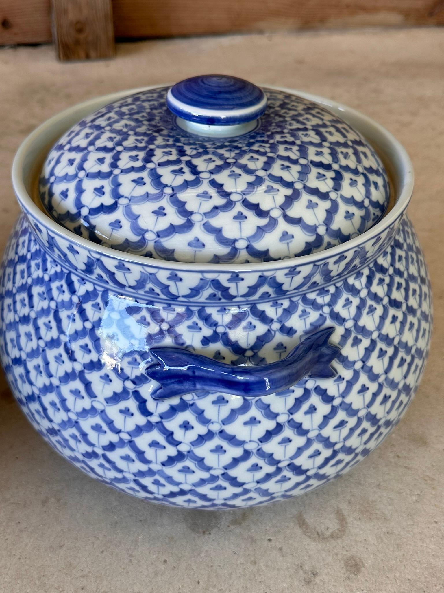 Vintage Maitland-Smith Blue and White Lidded Porcelain Tureens-Pair For Sale 3