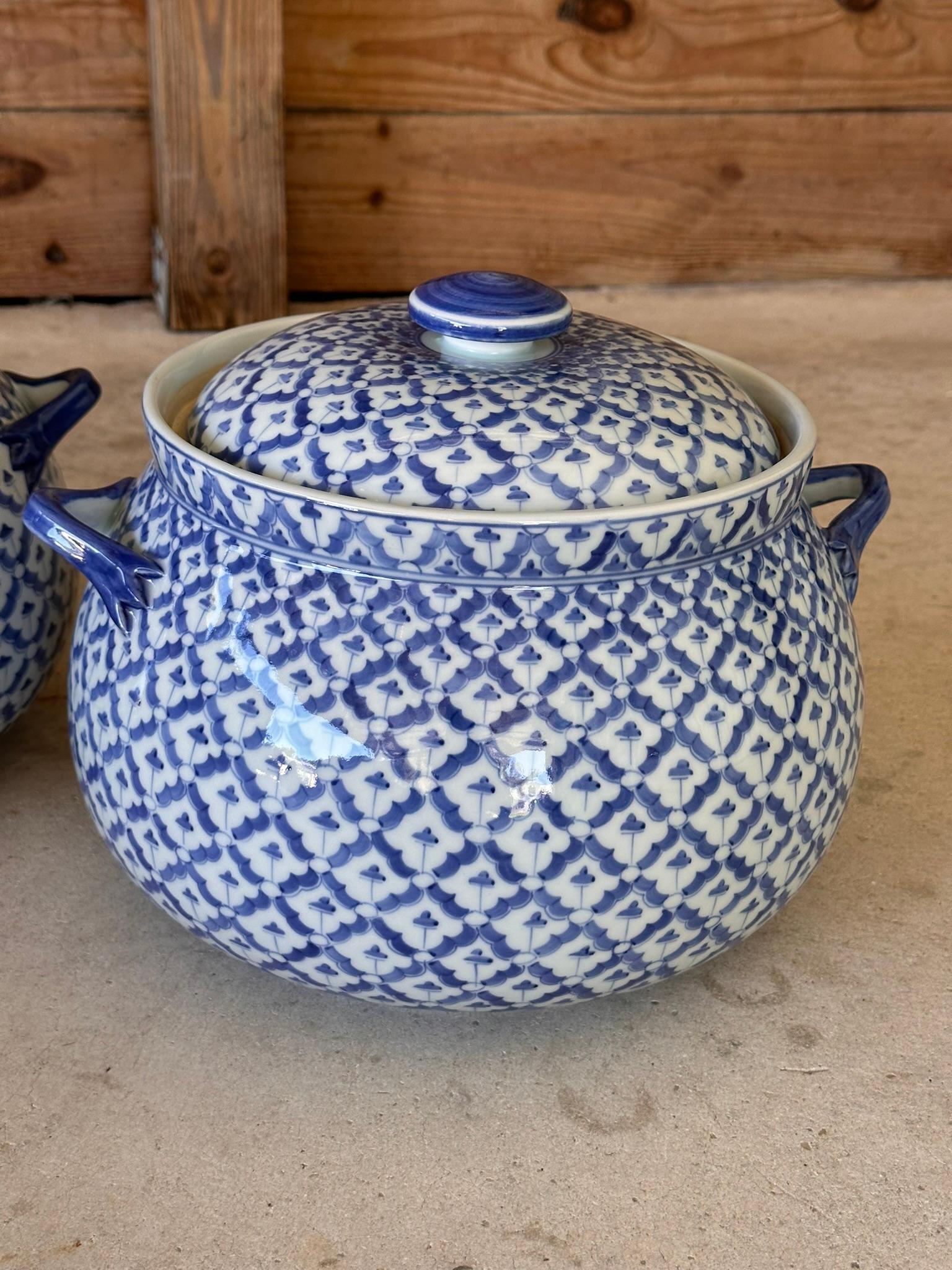 Vintage Maitland-Smith Blue and White Lidded Porcelain Tureens-Pair For Sale 6