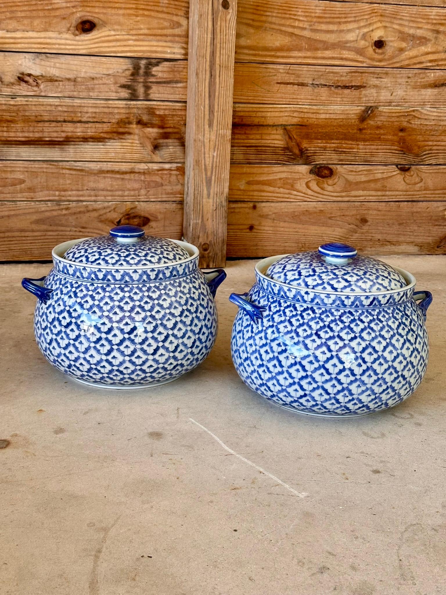 Vintage Maitland-Smith Blue and White Lidded Porcelain Tureens-Pair For Sale 7