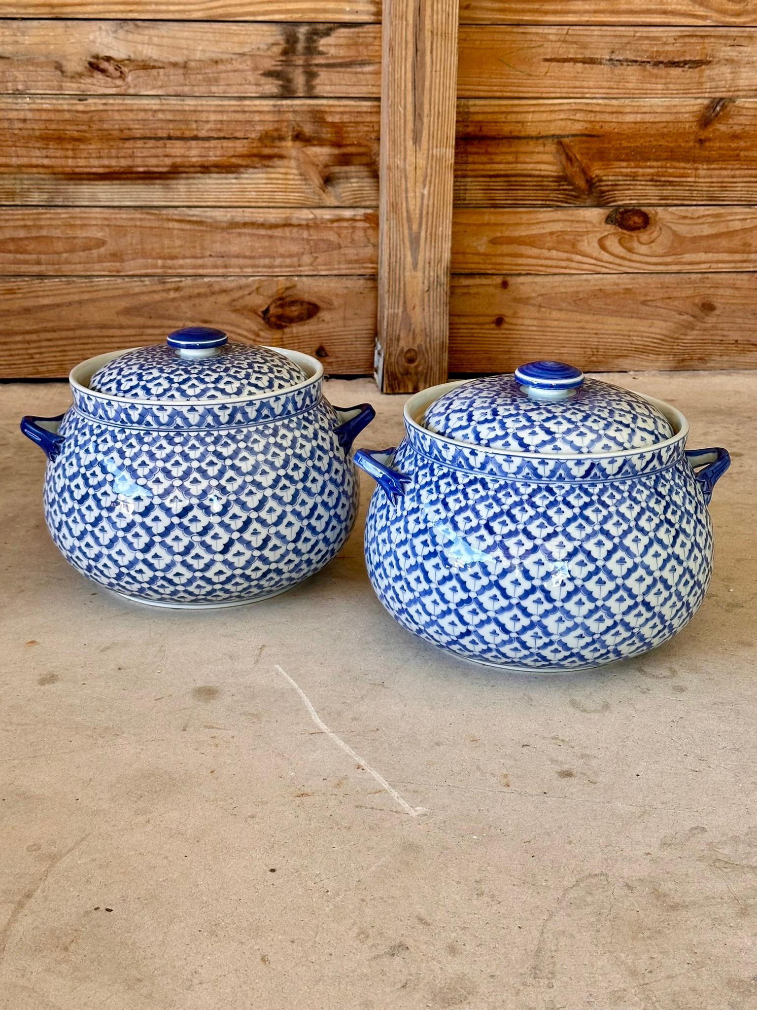 Vintage Maitland-Smith Blue and White Lidded Porcelain Tureens-Pair For Sale 8