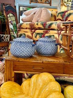 Vintage Maitland-Smith Blue and White Lidded Porcelain Tureens-Pair