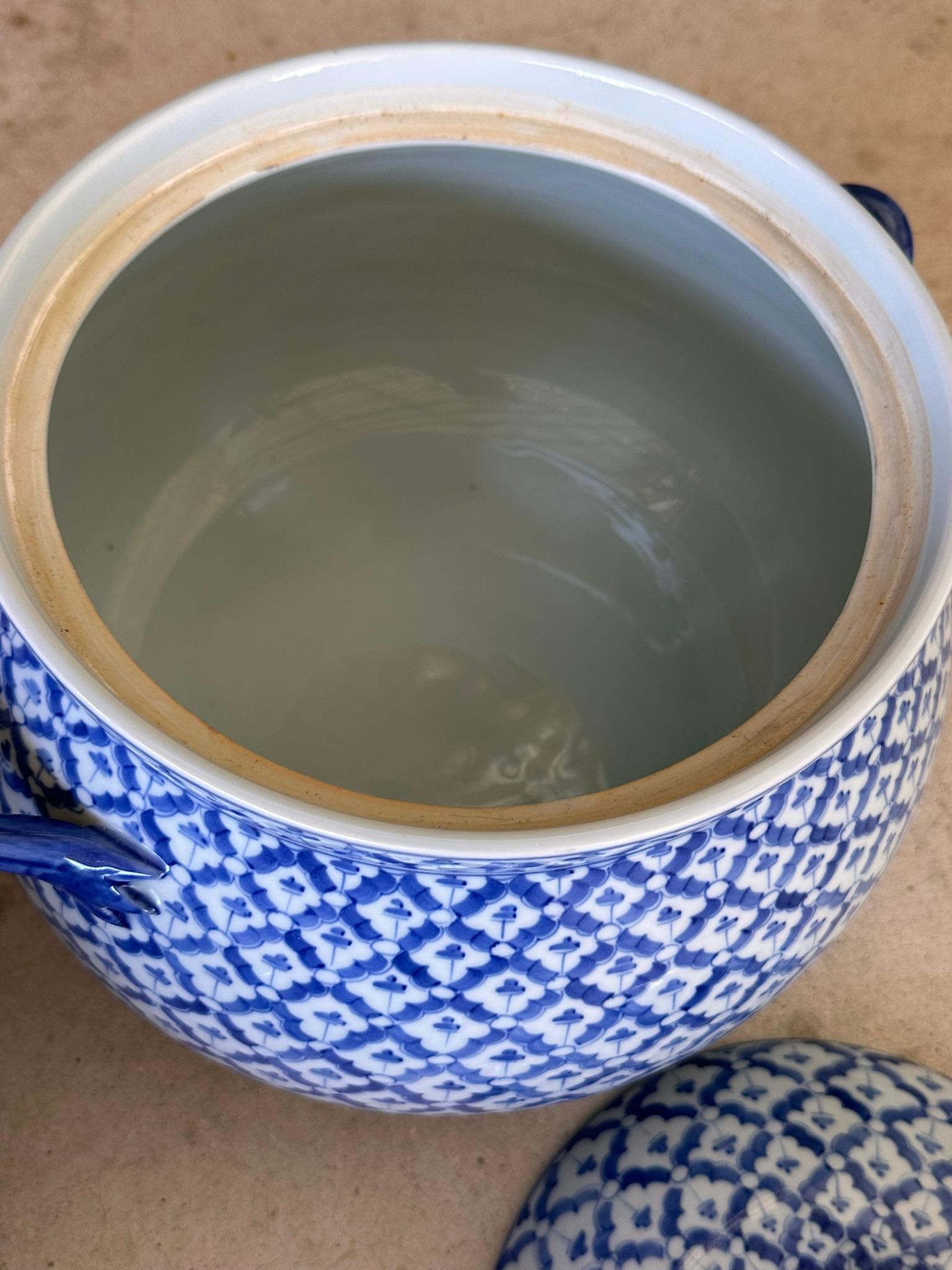Vintage Maitland-Smith Blue and White Lidded Porcelain Tureens-Pair For Sale 1
