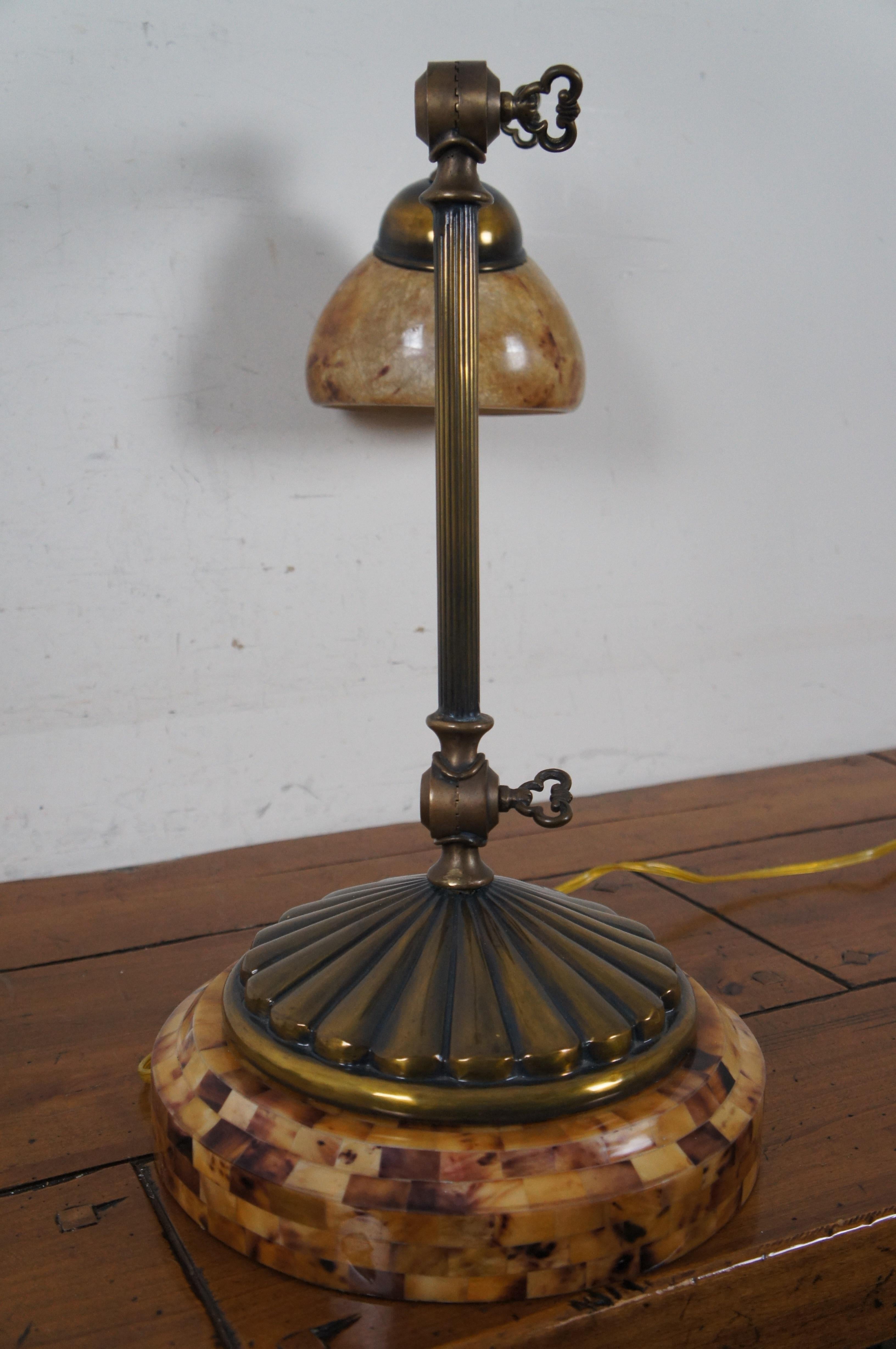 Shell Vintage Maitland Smith Brass Tessellated Penshell Articulating Library Desk Lamp