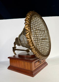 Vintage Maitland Smith Brass & Wood Gramophone Birdcage Decorative Box