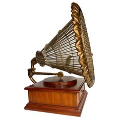 Vintage Maitland Smith Messing & Holz Grammophon Vogelkäfig Dekorative Box