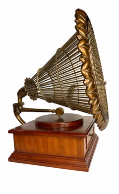 Vintage Maitland Smith Brass & Wood Gramophone Birdcage Decorative Box