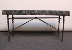 Vintage Maitland Smith Bronze and Black Tessellated Stone Console Table