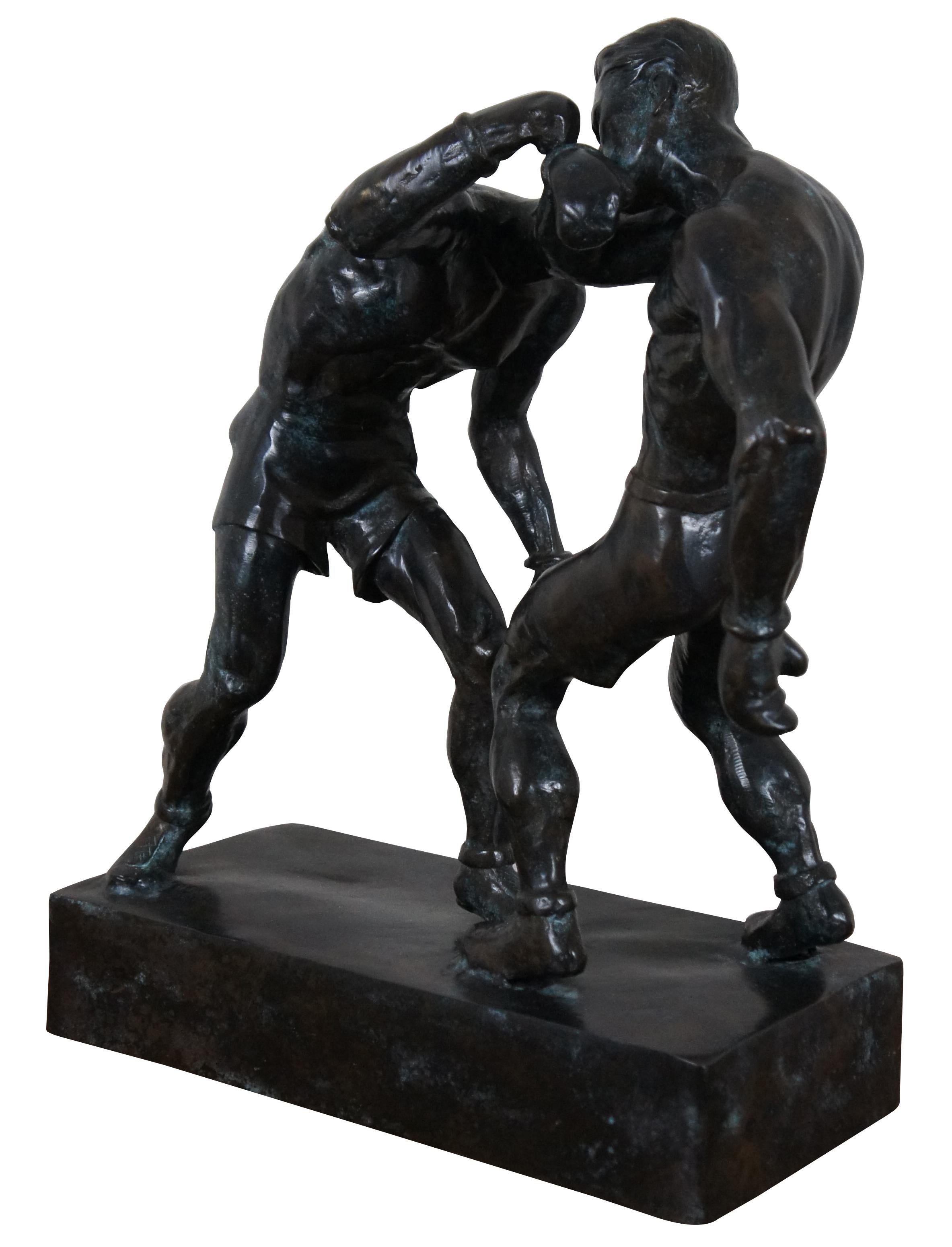 British Colonial Vintage Maitland Smith Bronze Boxing Sculpture Fighting Boxers