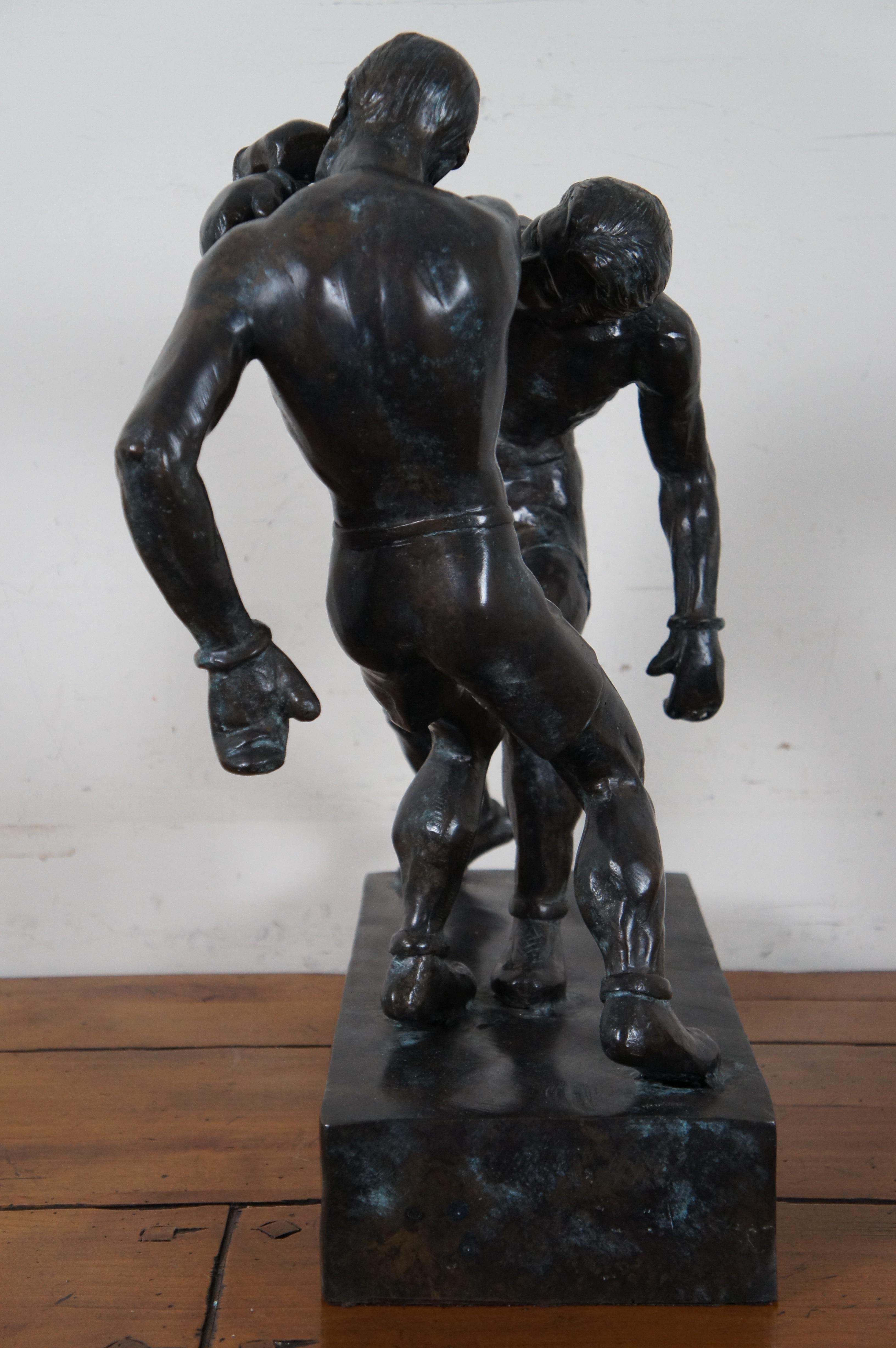 Vintage Maitland Smith Bronze Boxing Sculpture Fighting Boxers In Good Condition In Dayton, OH