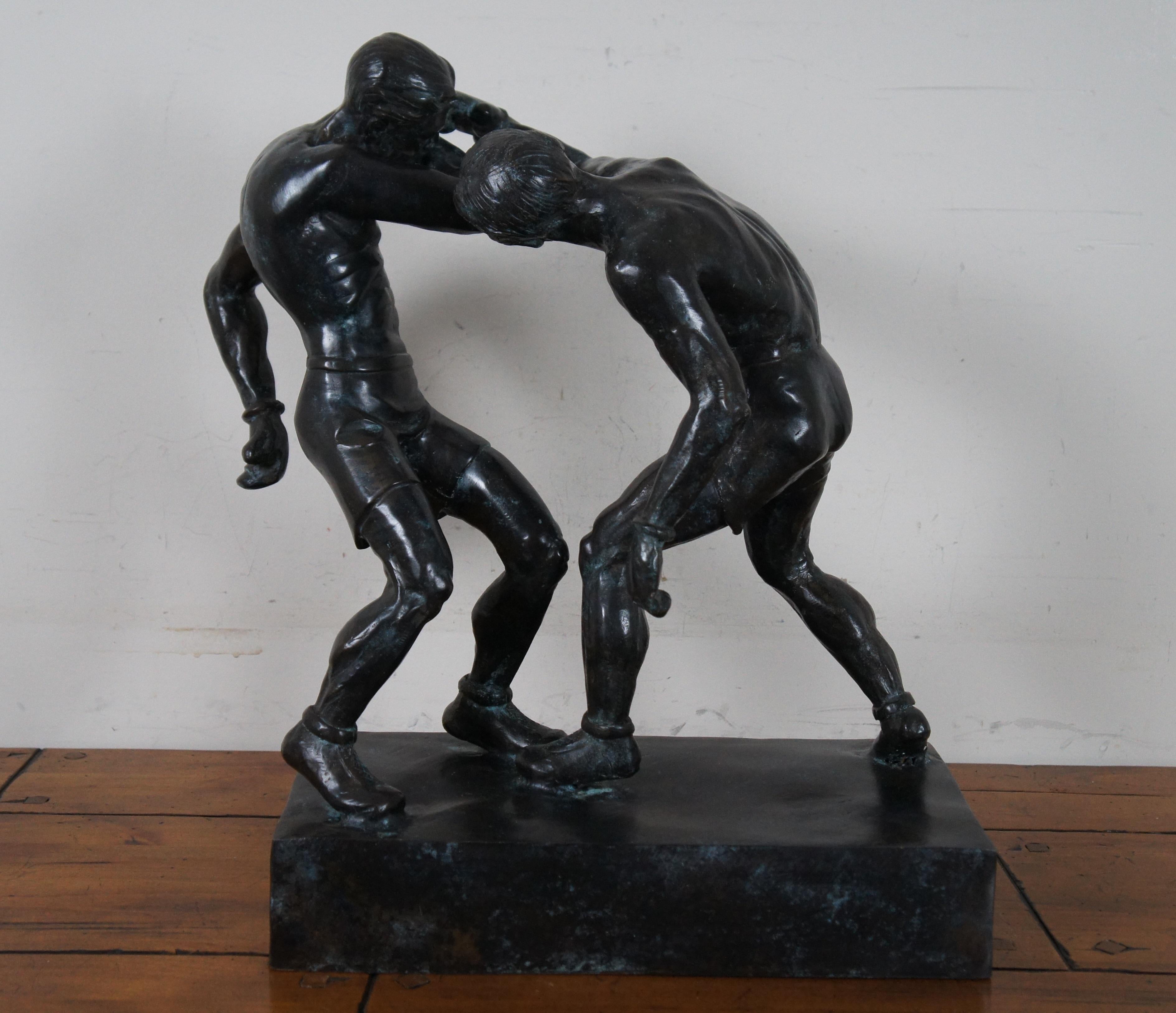 20th Century Vintage Maitland Smith Bronze Boxing Sculpture Fighting Boxers