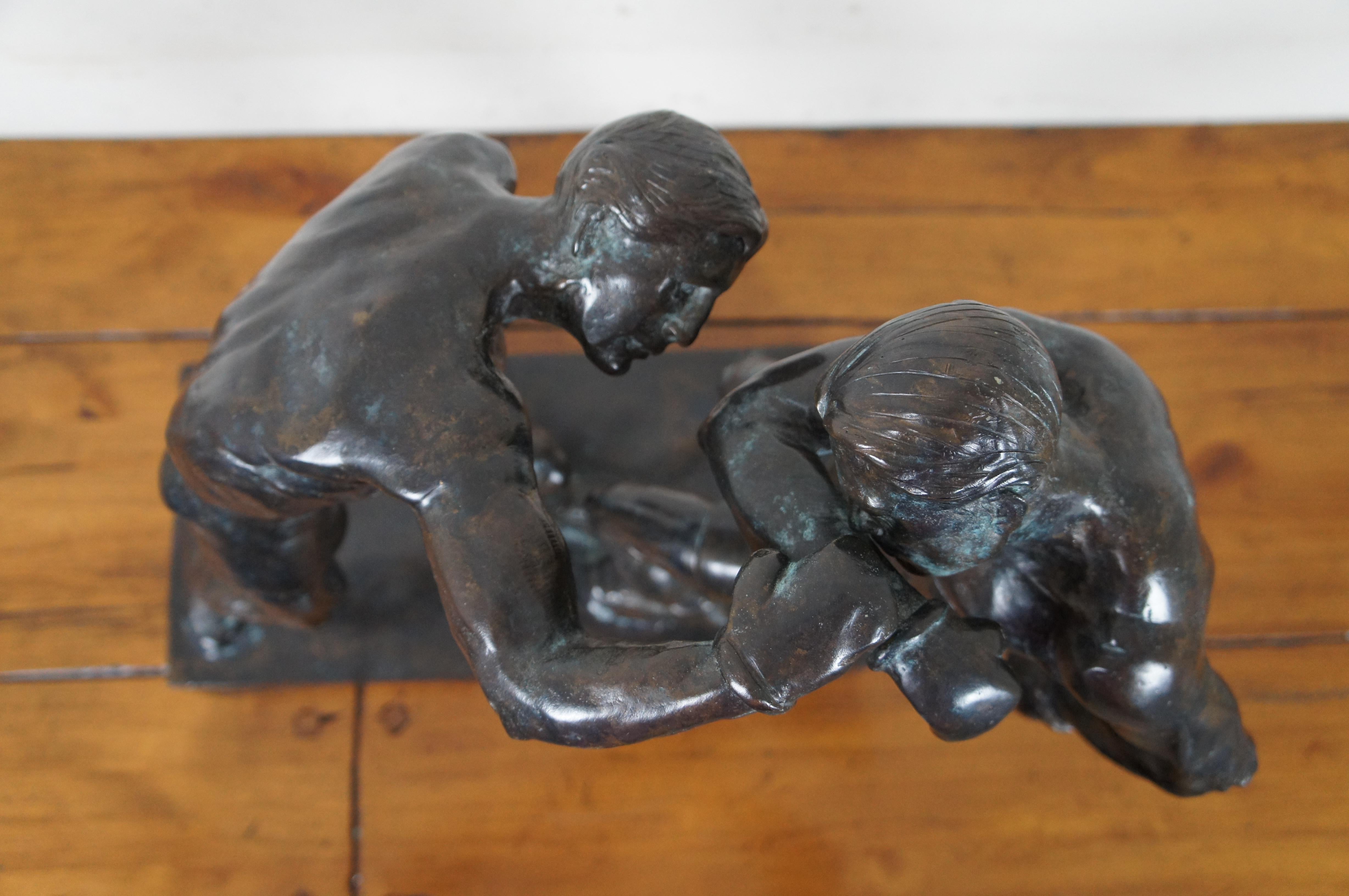 Vintage Maitland Smith Bronze Boxing Sculpture Fighting Boxers 2