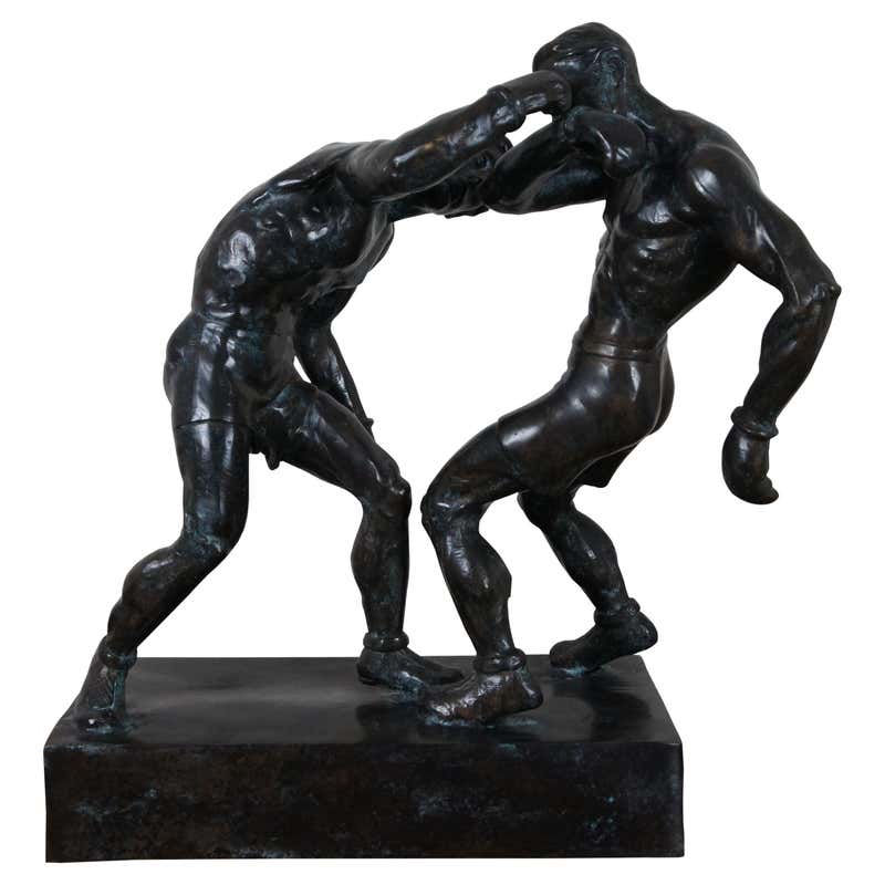 Boxing Stachu Box Vintage Maitland Smith Bronze Boxing Sculpture Fighting Boxers at 1stDibs
