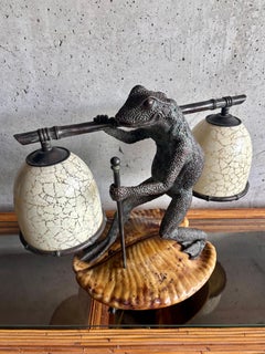 Vintage Maitland-Smith Bronze Frog Tessellated Penshell Table Lamp