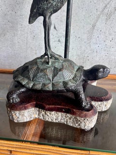 Vintage Maitland-Smith Bronze Heron Tortoise Tessellated Shell Table Lamp