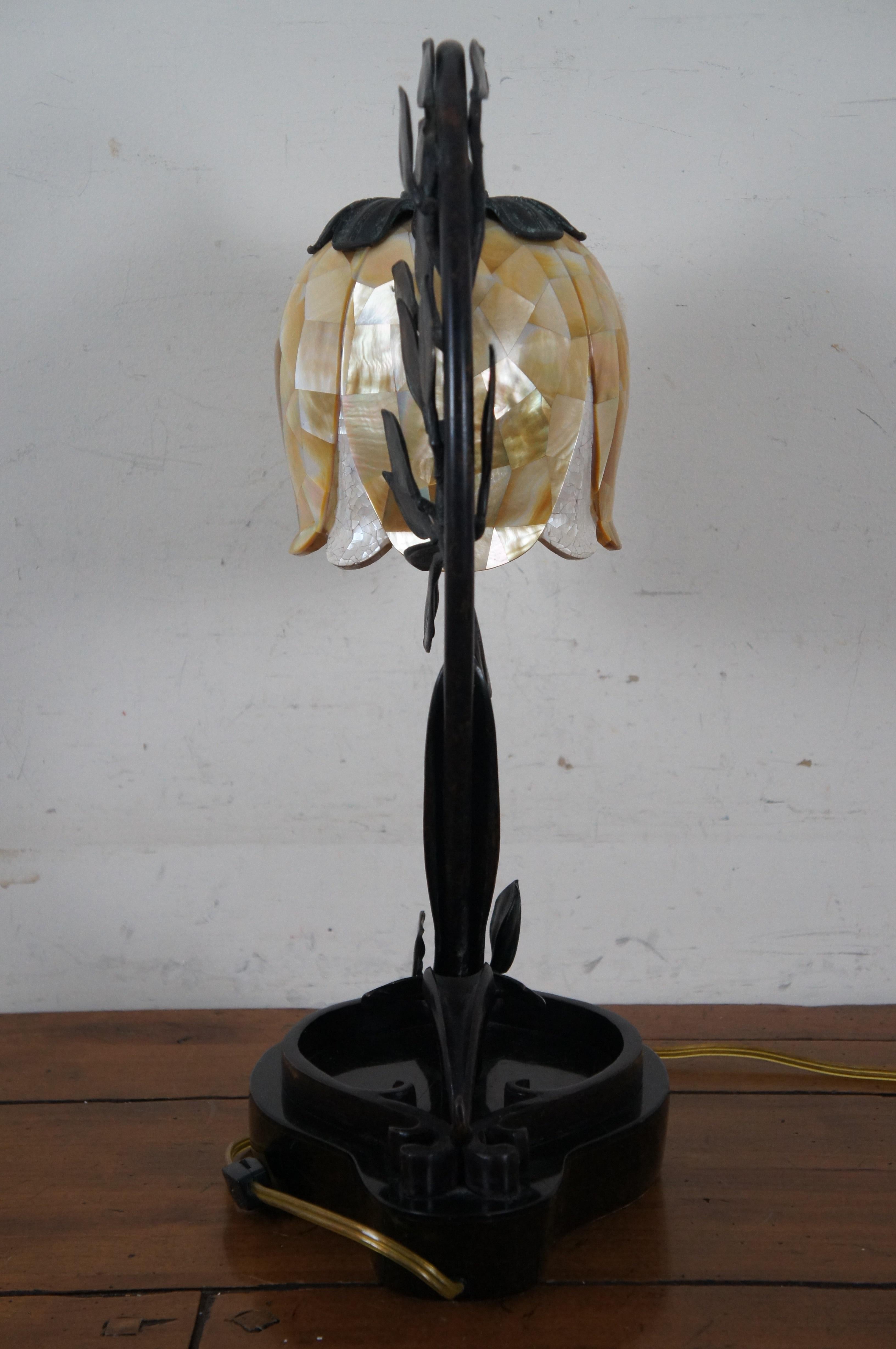 Vintage Maitland Smith Bronze Marble Mother of Pearl Tulip Flower Desk Lamp 22