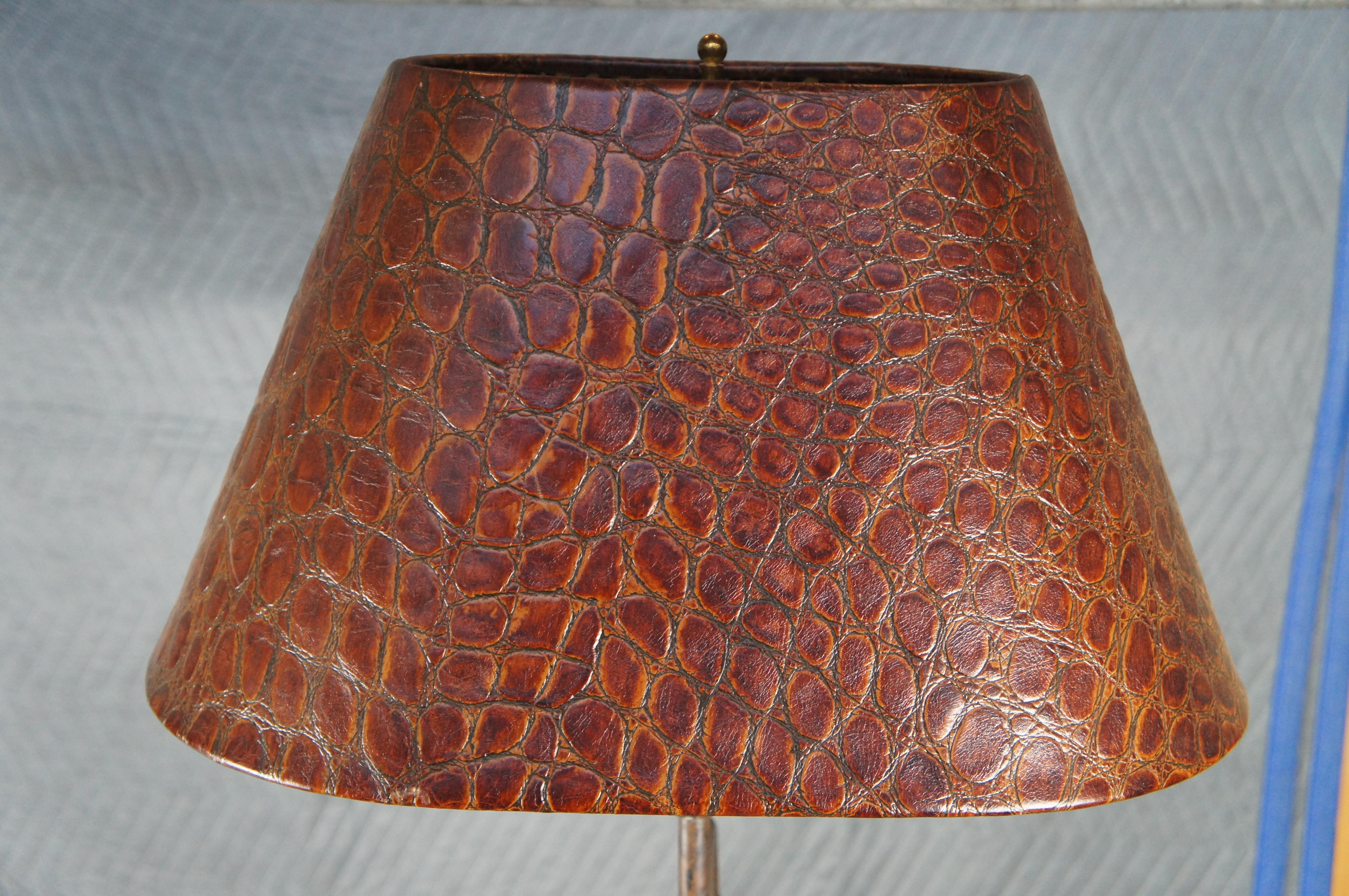 Vintage Maitland Smith Bronze Monkey Riding Ostrich Table Lamp Leather Shade 39